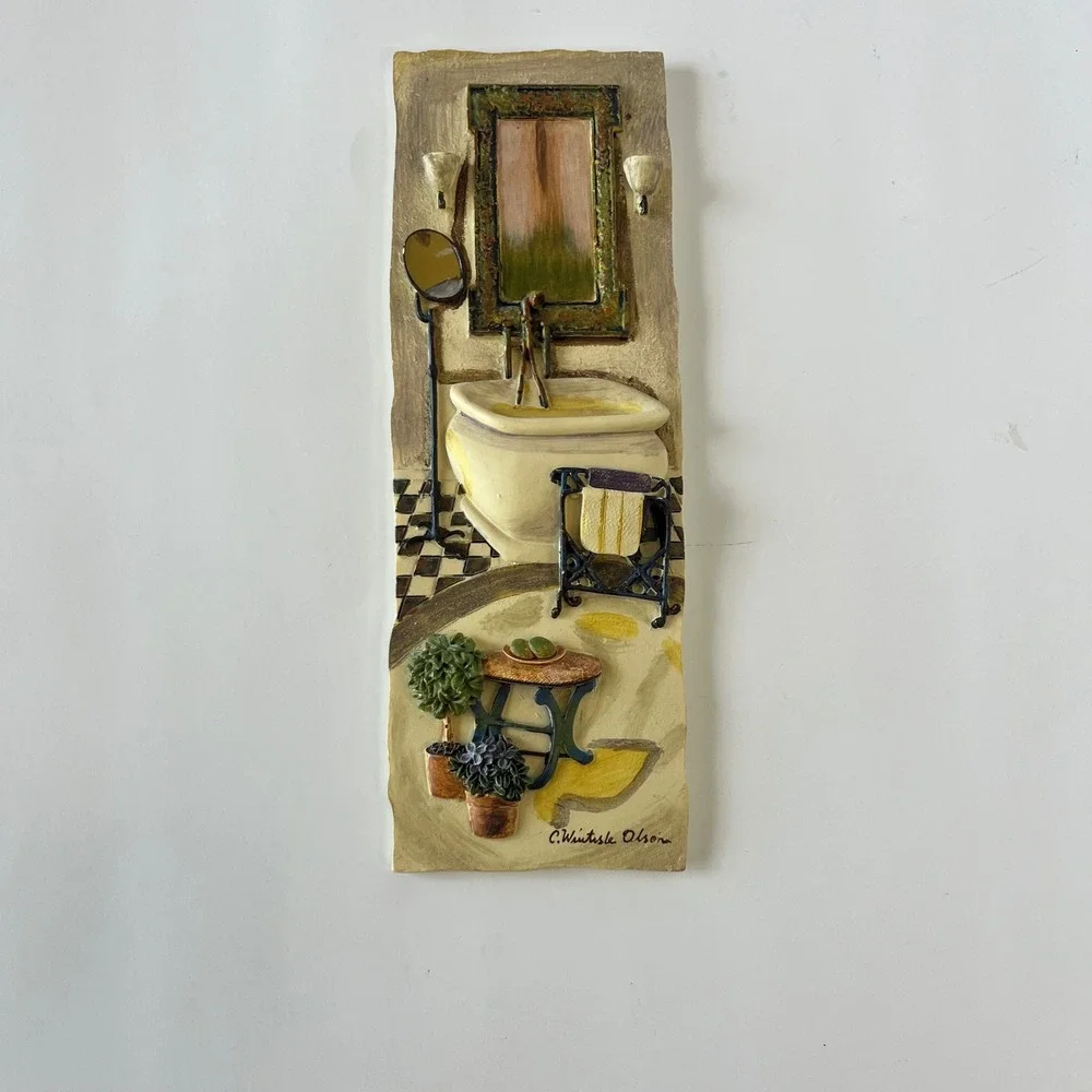 C.‎ Wintisle Olson Bathroom Scene 3D Resin Wall Plaque Art Clawfoot Tub Vintage